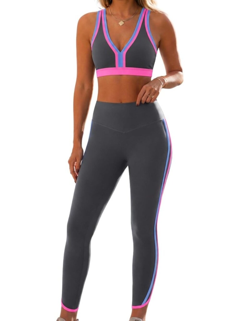 Stylish Women's Workout Set - Racerback Sports Bra & Leggings for Gym & Yoga